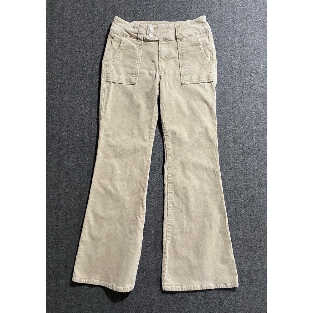 Forever 21 Womens Corduroy Flared Pants Beige High Rise Button Fly Size L